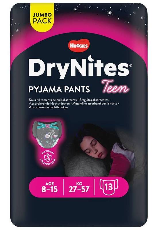 Sous-vêtements de nuit huggies drynites 8-15 ans (27-57 kg) fille x13