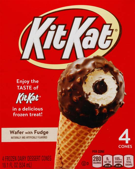 Kit Kat Wafer With Fudge Dairy Dessert Cones (4 ct)