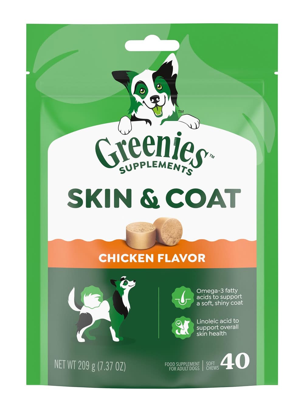 Greenies Skin and Coat Sensitive Care Supplement for Dogs, Chicken Flavor, 40 Count (Size: 40 Count)