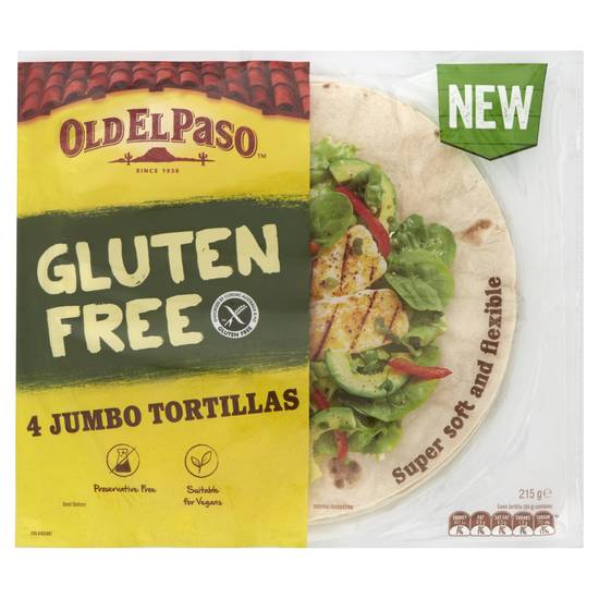 Old El Paso Gluten Free Jumbo Tortillas Burrito 4 pack 215g