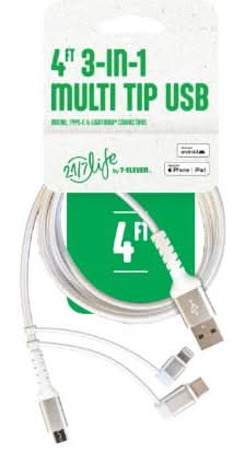 7-Eleven 3-In-1 Multi Tip Usb, 4 ft