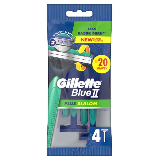 Gillette Blue Ii Plus Slalom Disposable Razors With Two Blades and Pivoting Head (4 pack)