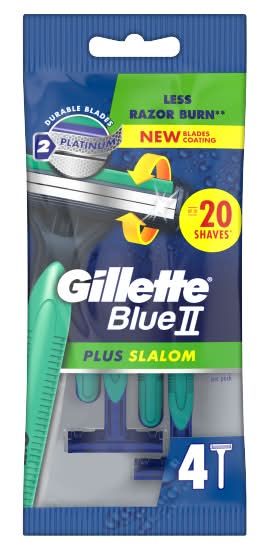 Gillette Blue Ii Plus Slalom Disposable Razors With Two Blades and Pivoting Head (4 pack)
