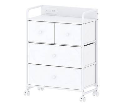 Real Living 4-Drawer Metal Rolling Cart With Usb Ports For Charging, White