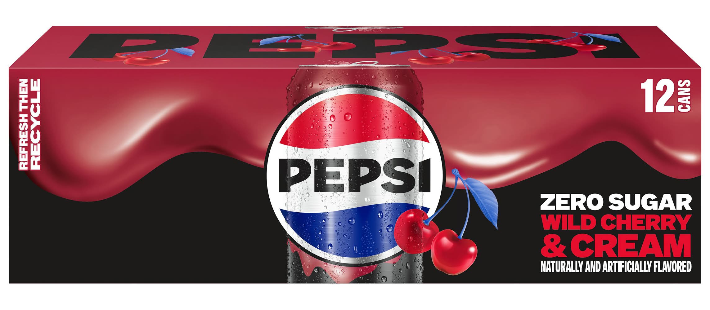 Pepsi Zero Sugar Cola Soda, Wild Cherry & Cream (12 x 12 fl oz)