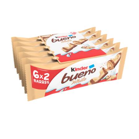Gaufrettes de chocolat blanc KINDER BUENO - les 6 sachets de 2 barres - 234g