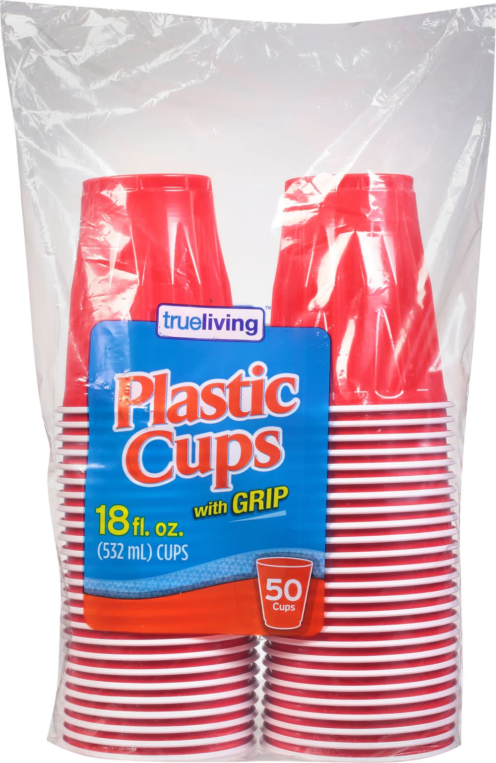 True Living Plastic Cups With Grip 18 fl oz, Red (50 ct)