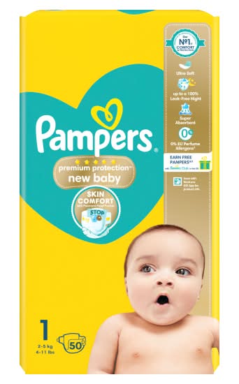 Pampers 1, Premium Protection New Baby Diapers (50 pack)