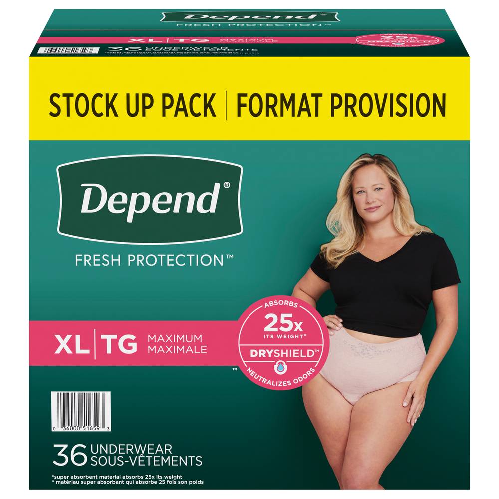 Depend Fresh Protection Adult Incontinence Underwear, Female, XL