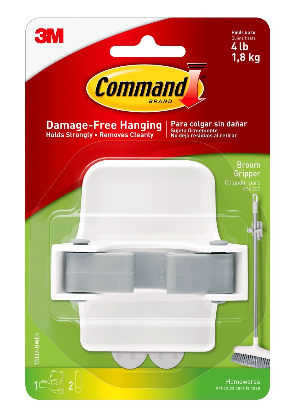 Command Damage-Free White Adhesive Broom gripper 4-lb Capacity