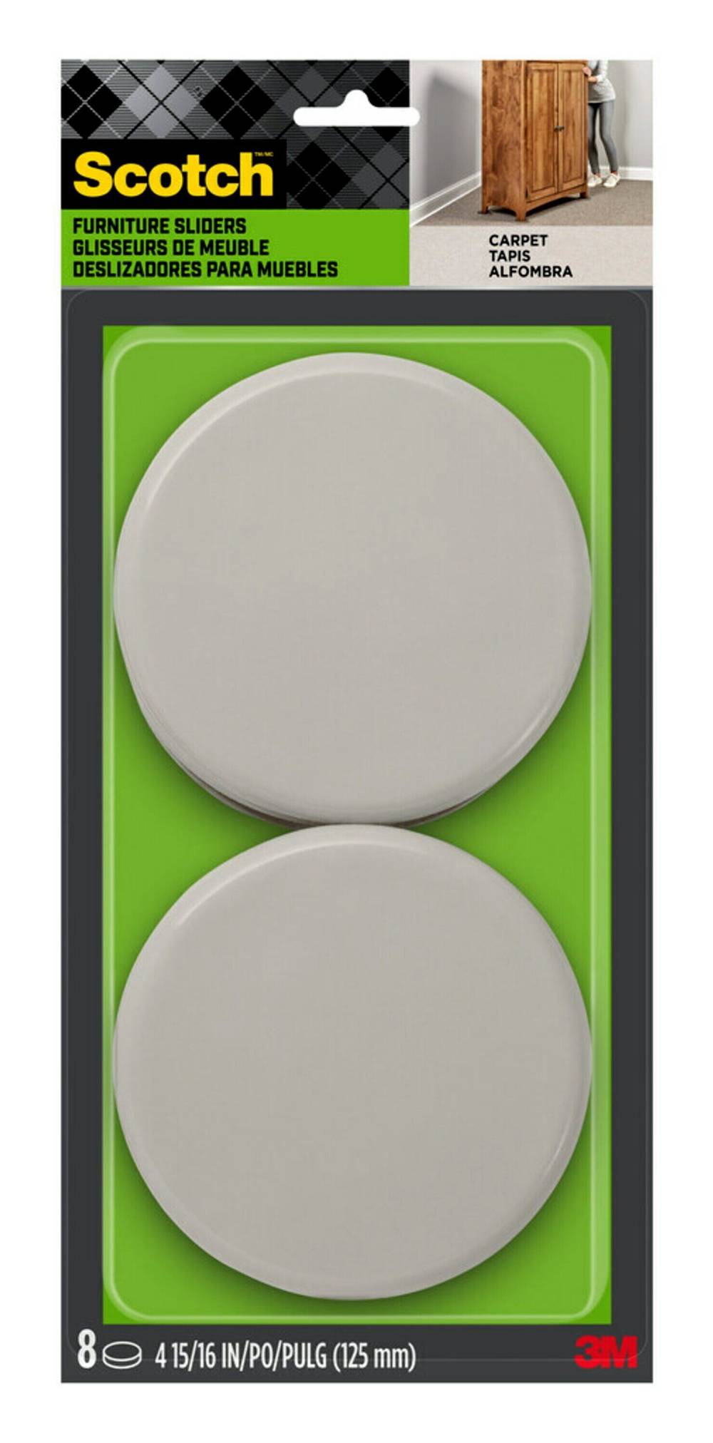 Scotch 8 -Pack 5 in Round Plastic Carpet Furniture Slider | SP675-NA