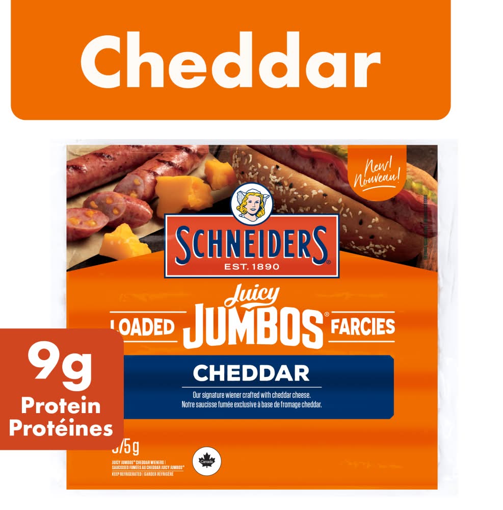Schneiders Juicy Jumbos Loaded Hot Dogs, Cheddar (375 g)
