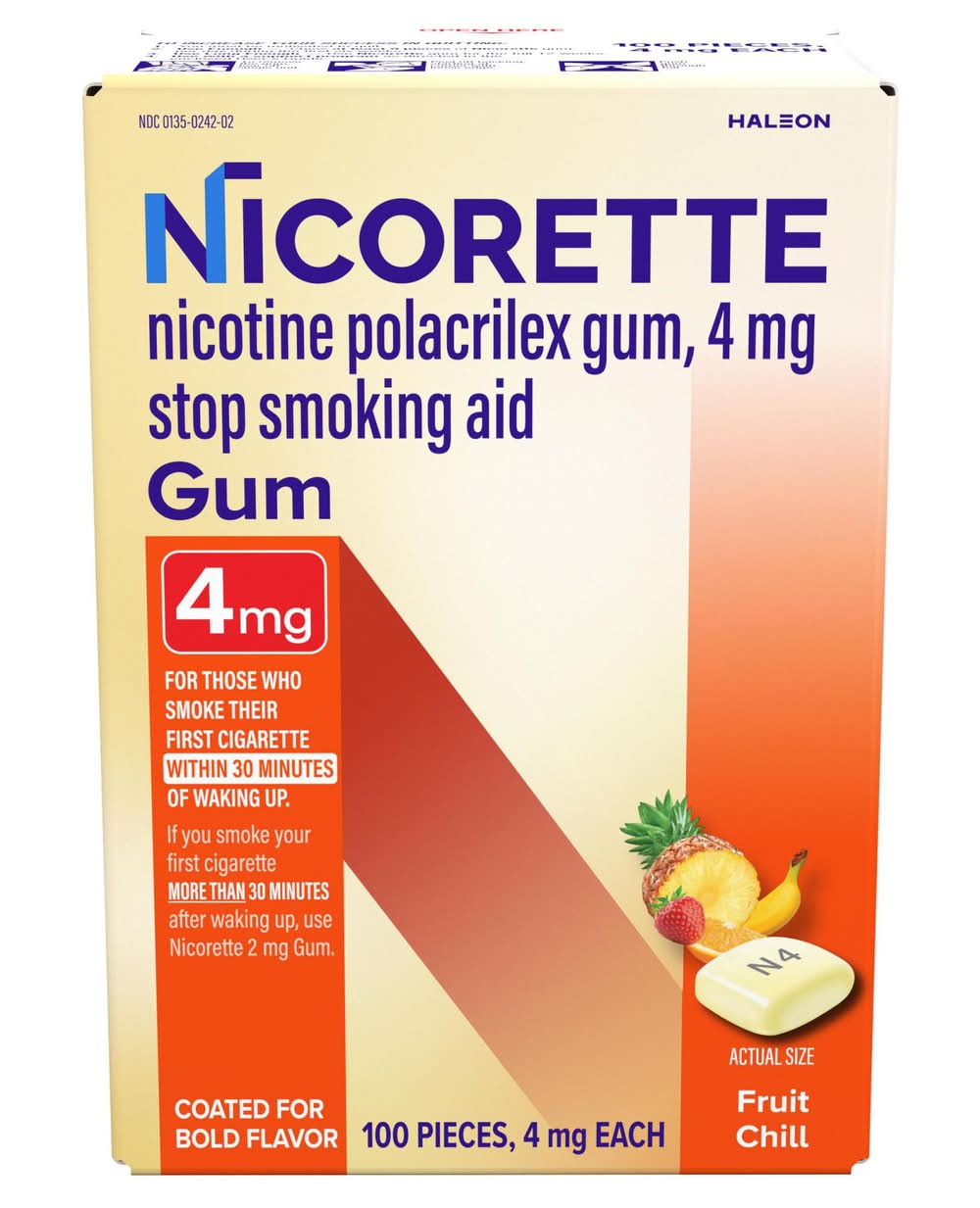 Nicorette Stop-Smoking Aid Nicotine Gum 4 mg, Fruit Chill (100 ct)