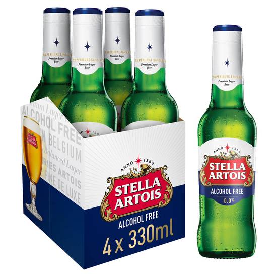Stella Artois Premium Alcohol Free Lager Beer Bottles 4x330ml