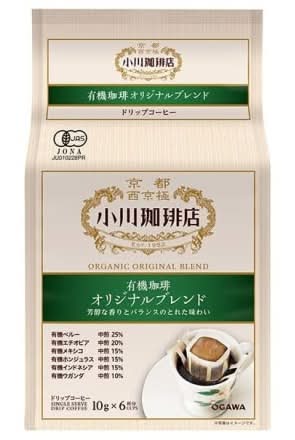 小川珈琲　有機珈琲オリジナルブレンド　ドリップコーヒー　10g×6p　J-368