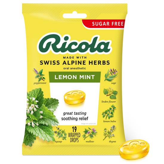 RICOLA Sugar Free Lemon Mint Herb Throat Drops, 19CT