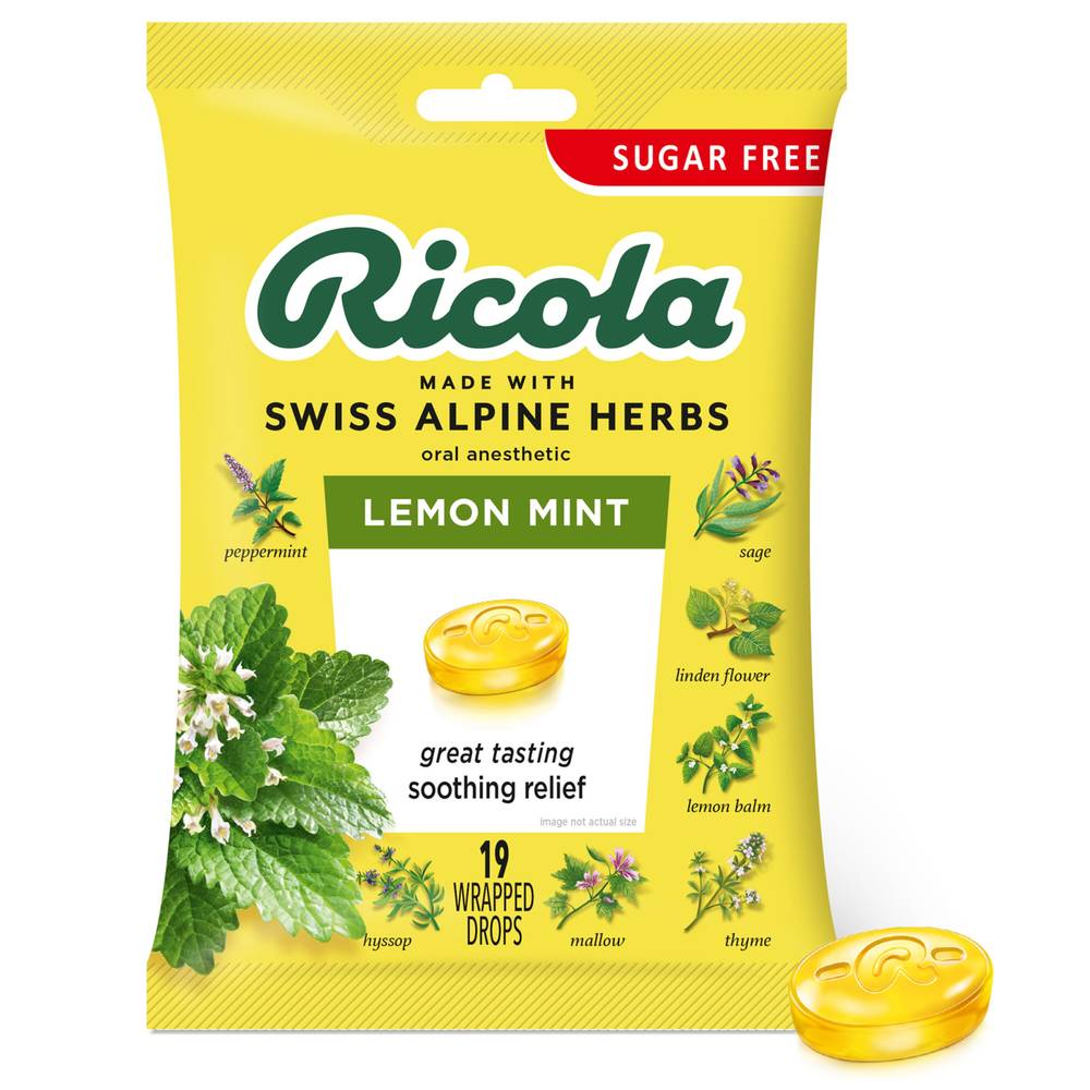 Ricola Sugar Free Lemon Mint Herb Throat Drops, 19Ct