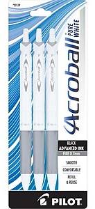 Pilot Acroball PureWhite Retractable Ballpoint Pen, Fine Point, 0.7mm, Black Ink, 3/Pack (AWBC3BLKFSLV)