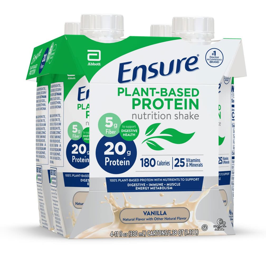 Ensure Plant-Based Protein Nutrition Shake, Vanilla (4 x 11 fl oz)