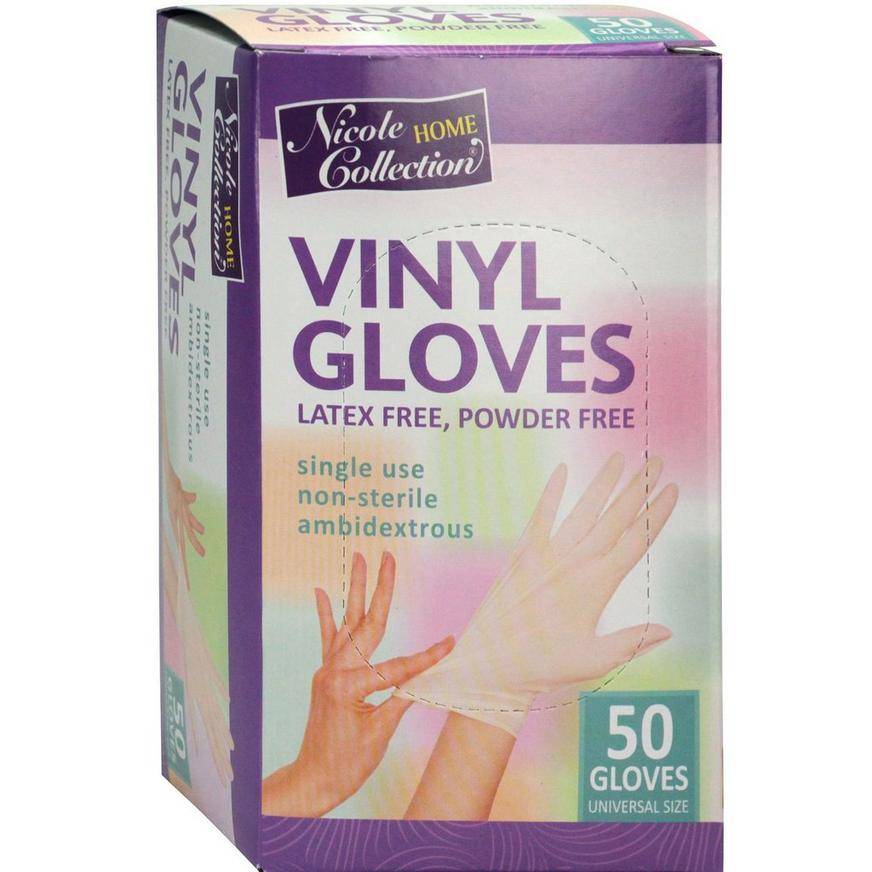 Nicole Home Colletion Single Use Vinyl Gloves, Universal (50 ct)