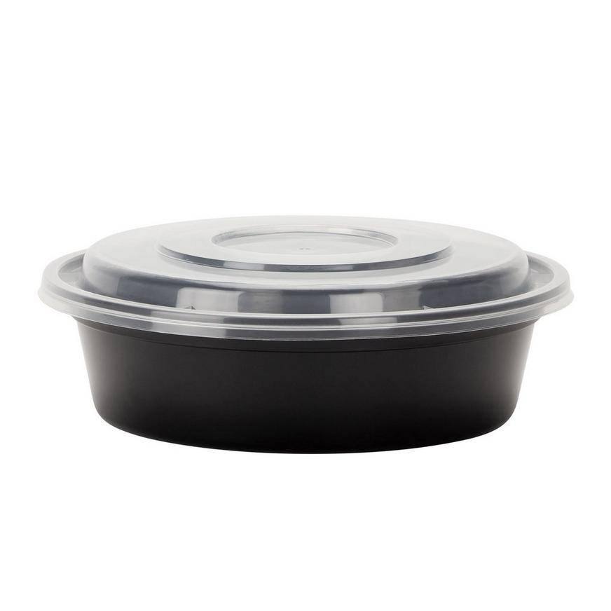 Round Plastic Microwave Tray Containers, 7in, 32oz, 6ct