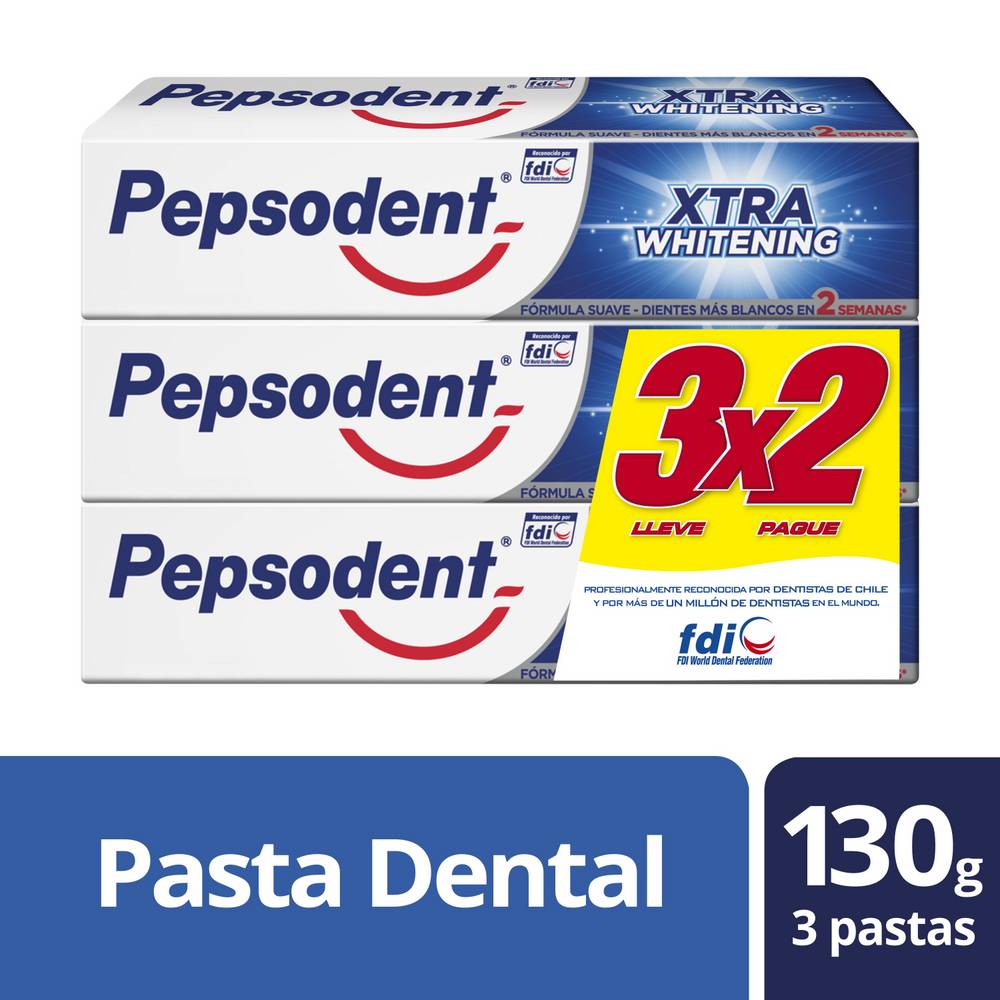 Pepsodent pasta dental xtra whitening (3 u x 130 g c/u)