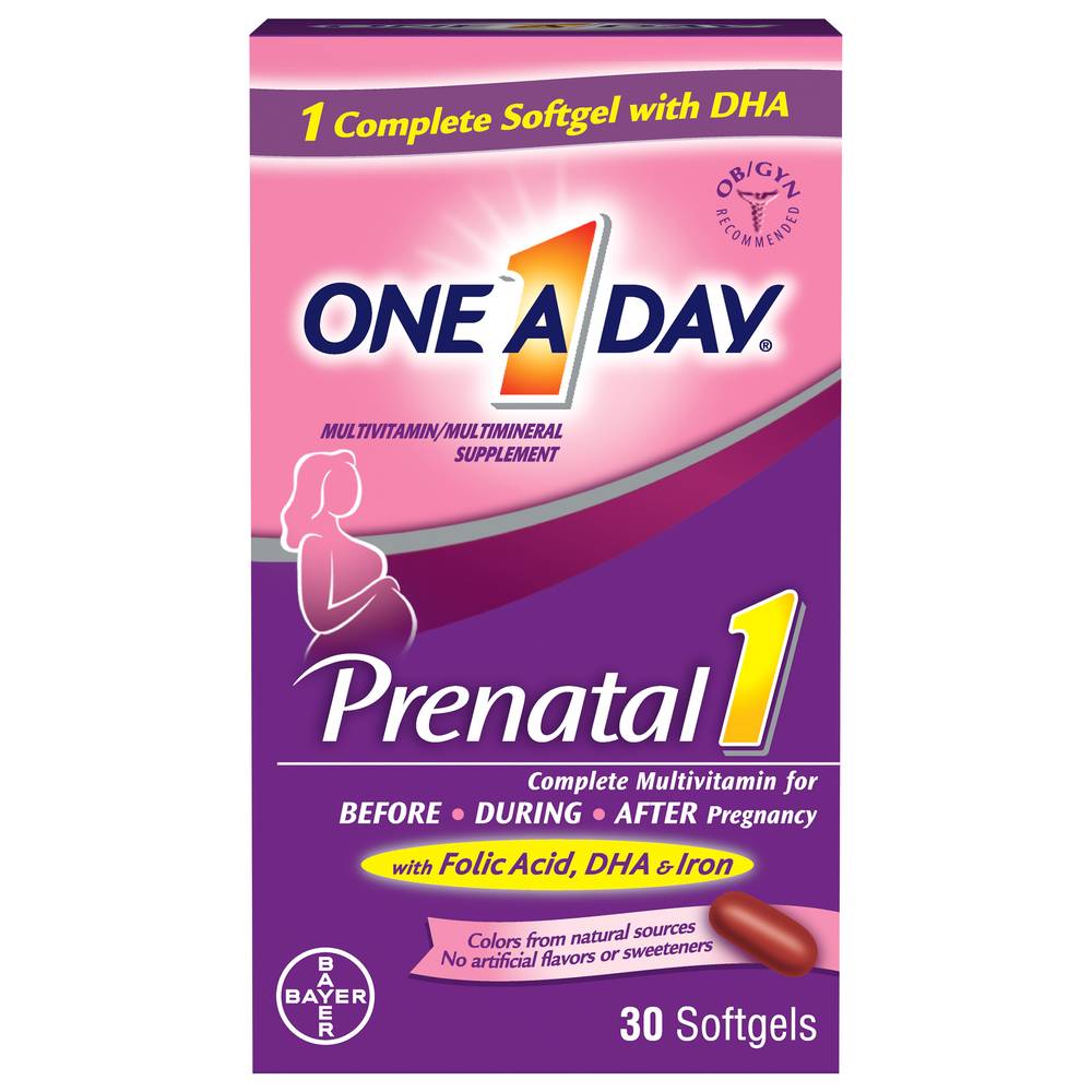 One A Day Women's Prenatal 1 Multivitamin/Multimineral Supplement Softgels (3 oz)