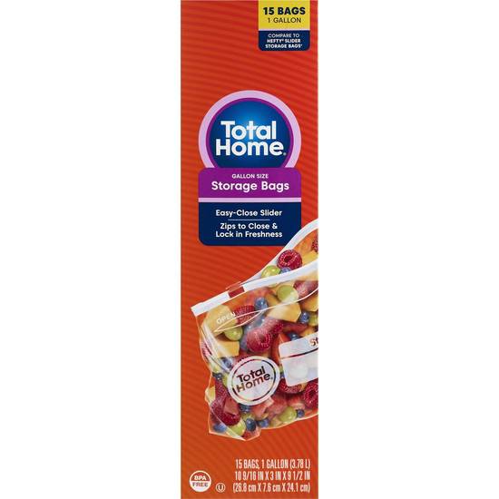 Total Home Gallon Freezer Bags with Easy-Close Slider, 10 ct