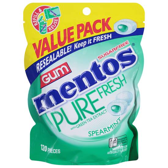 Mentos Pure Fresh With Green Tea Extract Spearmint Gum (120 ct)