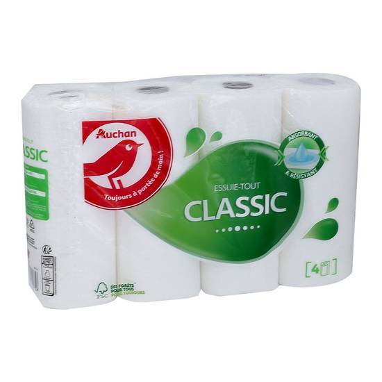Auchan papier essuie-tout classique blanc x4