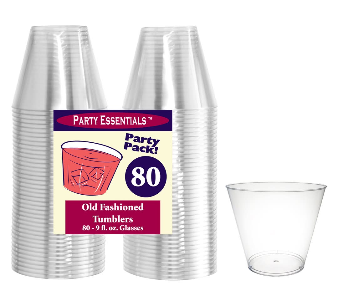 Party Essentials Party Pack! Old Fashioned Tumblers 9 fl oz, Clear (80 ct)