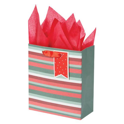 Holiday Stripe Gift Bag, Small, Multicolor