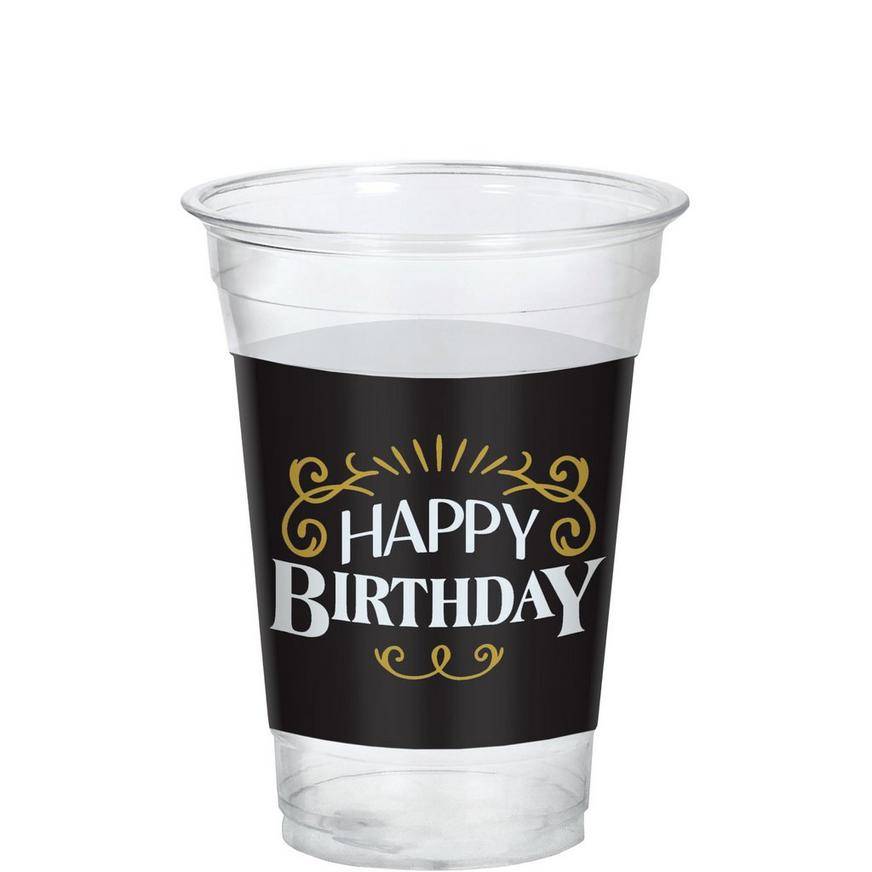 Black Gold Happy Birthday Plastic Cups, 16oz, 25ct - Better With Age