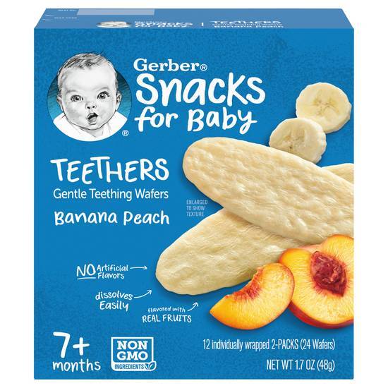 Gerber Snacks For Baby Teethers 7+ Months Gentle Banana Peach Teething Wafers