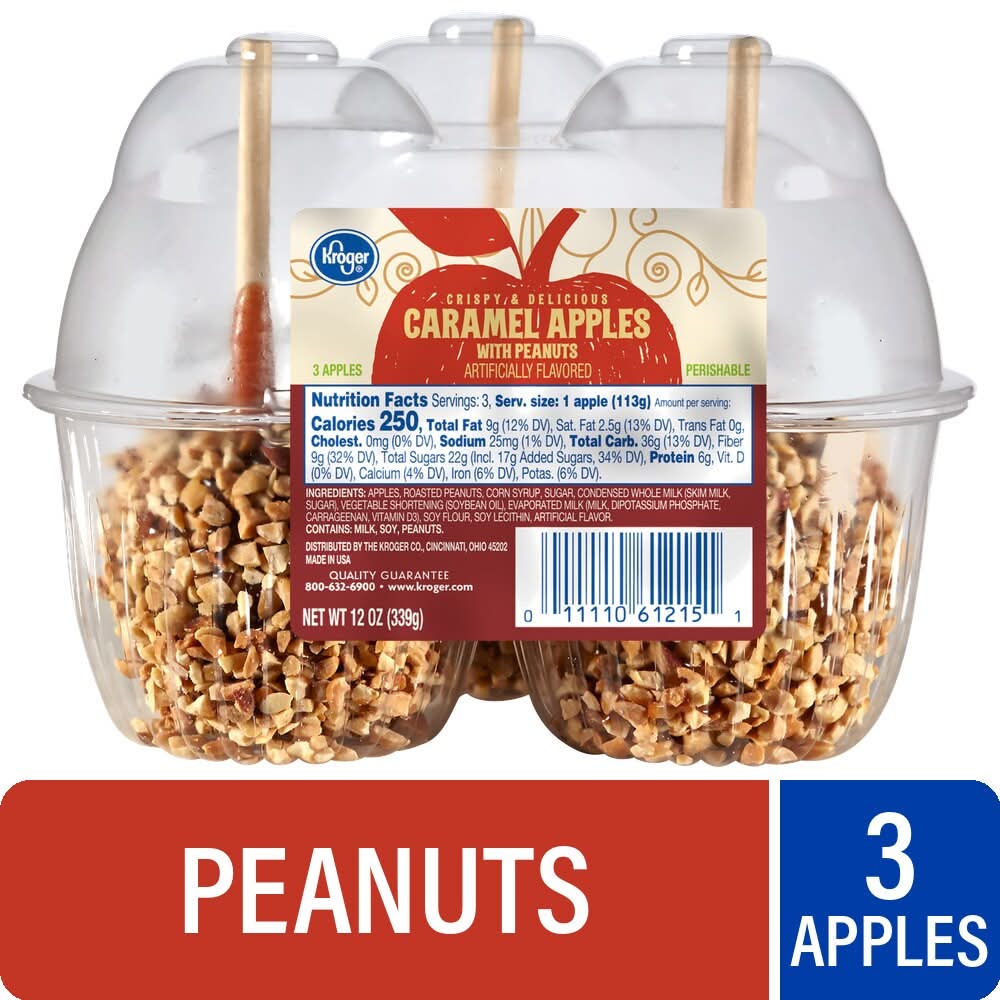 Kroger Apples Covered With Peanuts Candy, Caramel (12 oz, 3 ct)