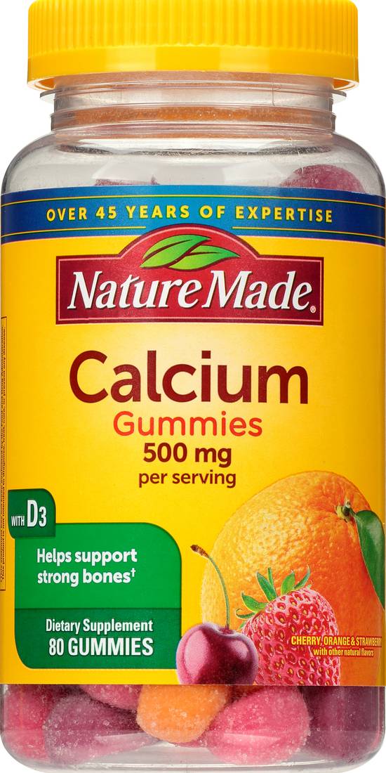 Nature Made Orange & Strawberry Cherry 500 mg Calcium Gummies (80 ct)
