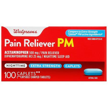 Walgreens Pain Reliever PM Caplets - 100.0 ea