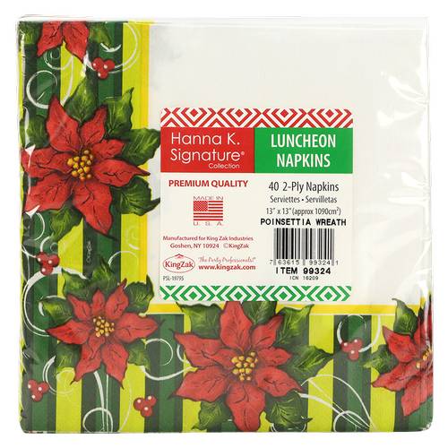 King Zak Hanna K Signature Poinsettia ​Wreath ​Luncheon Napkins, 13 x 13 in, Assorted (40 ct)