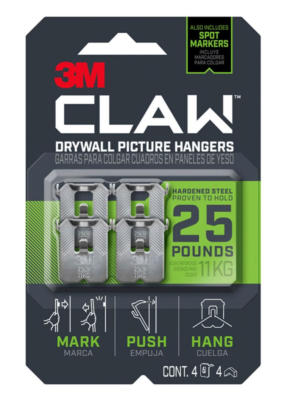3M Claw Silver Drywall Picture Hanger 25 Lb 4 Pk