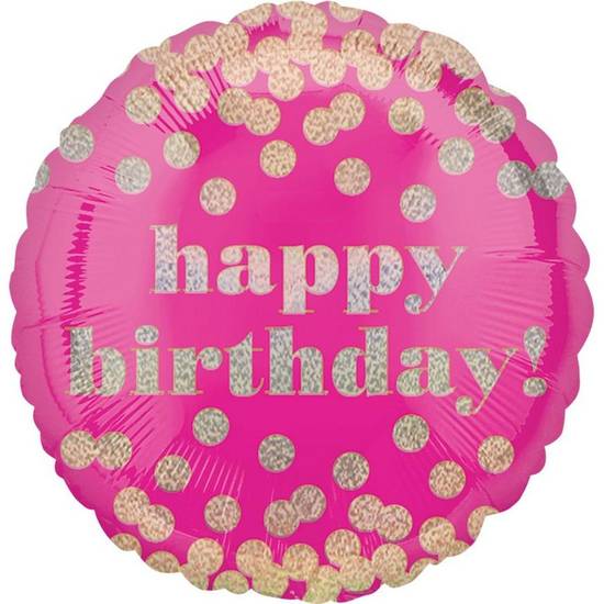 Uninflated Metallic Dots Pink Happy Birthday Balloon 18in