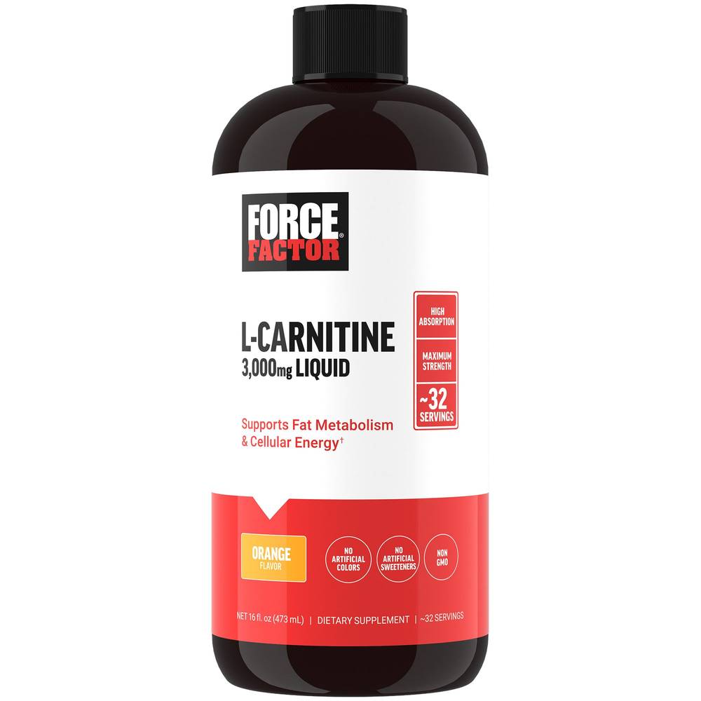 Force Factor Supports Fat Metabolism & Cellular Energy L-Carnitine Liquid, Orange (16 fl oz)