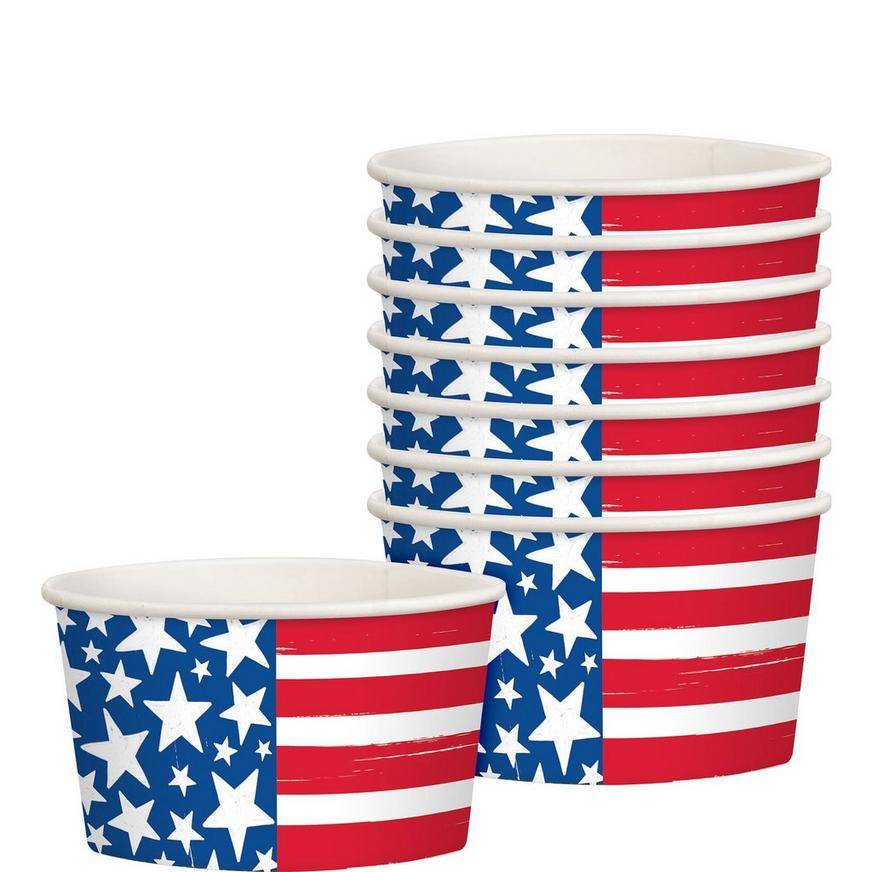 Patriotic Stars Stripes Paper Treat Cups, 9.5oz, 8ct