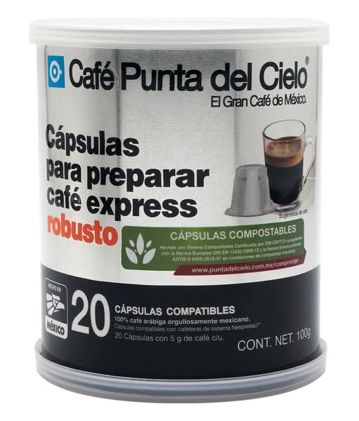 Punta del Cielo · Cápsulas compatibles con nespresso para preparar café expreso robusto (20 un)