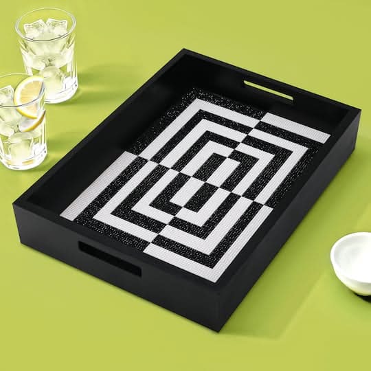 Jonathan Adler Square Diamond Art Tray Kit, 10x14 in, Black-White
