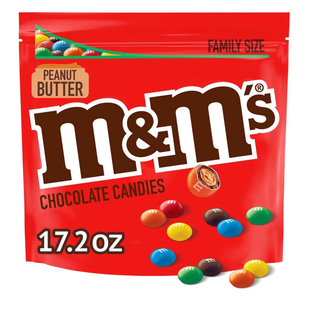 M&M'S Peanut Butter Milk Chocolate Candy, Family Size, Resealable Bag, 17.2 Oz