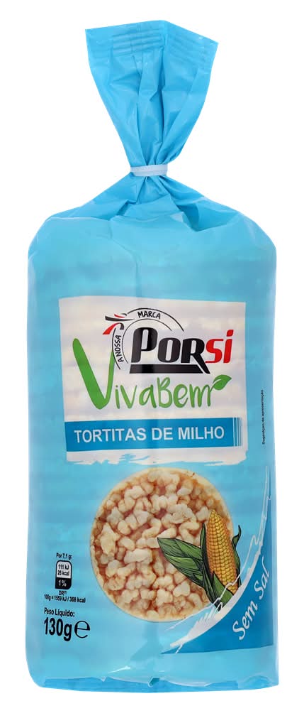 Porsi Viva Bem - Tortitas de milho sem sal, embalagem de 130g