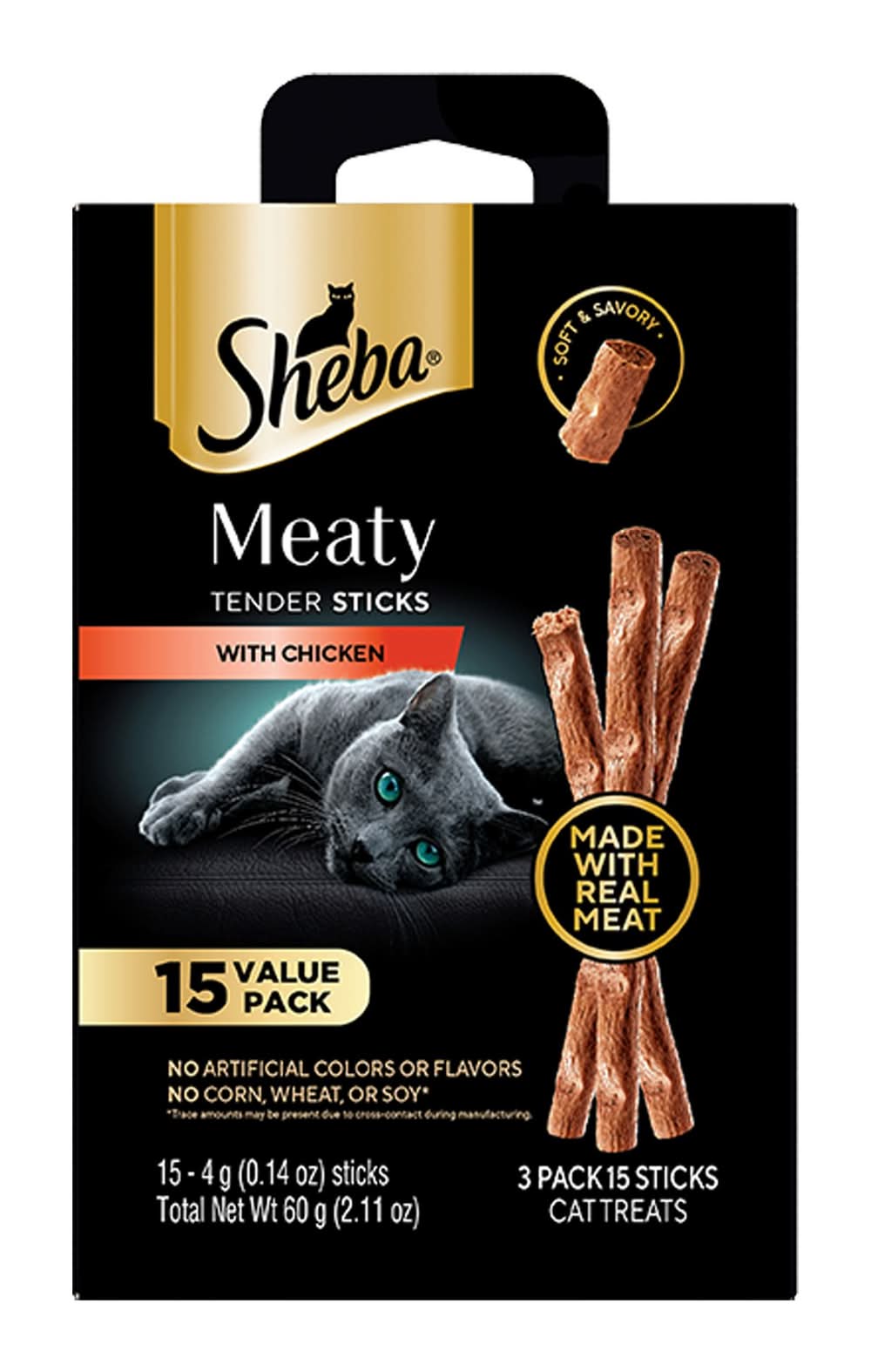 Sheba® Meaty Tender Sticks Adult Cat Treats - Soft & Savory, Chicken (Flavor: Chicken, Size: 15 Count)