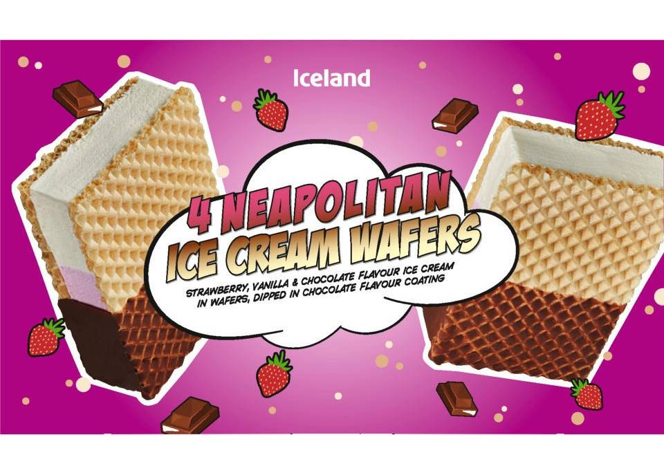 Iceland Strawberry-Vanilla-Chocolate, Pack Neapolitan Ice Cream Wafers (4 pack)