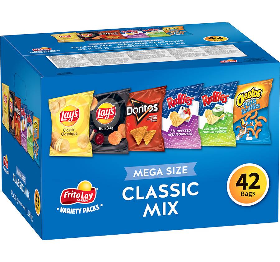 Frito-Lay Variety packs Classic Mix Flavoured Snacks, Assorted (1.18 kg, 42 ct)