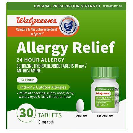 Walgreens 24 Hour Allergy Relief Cetirizine 10mg Tablets (30 ct)